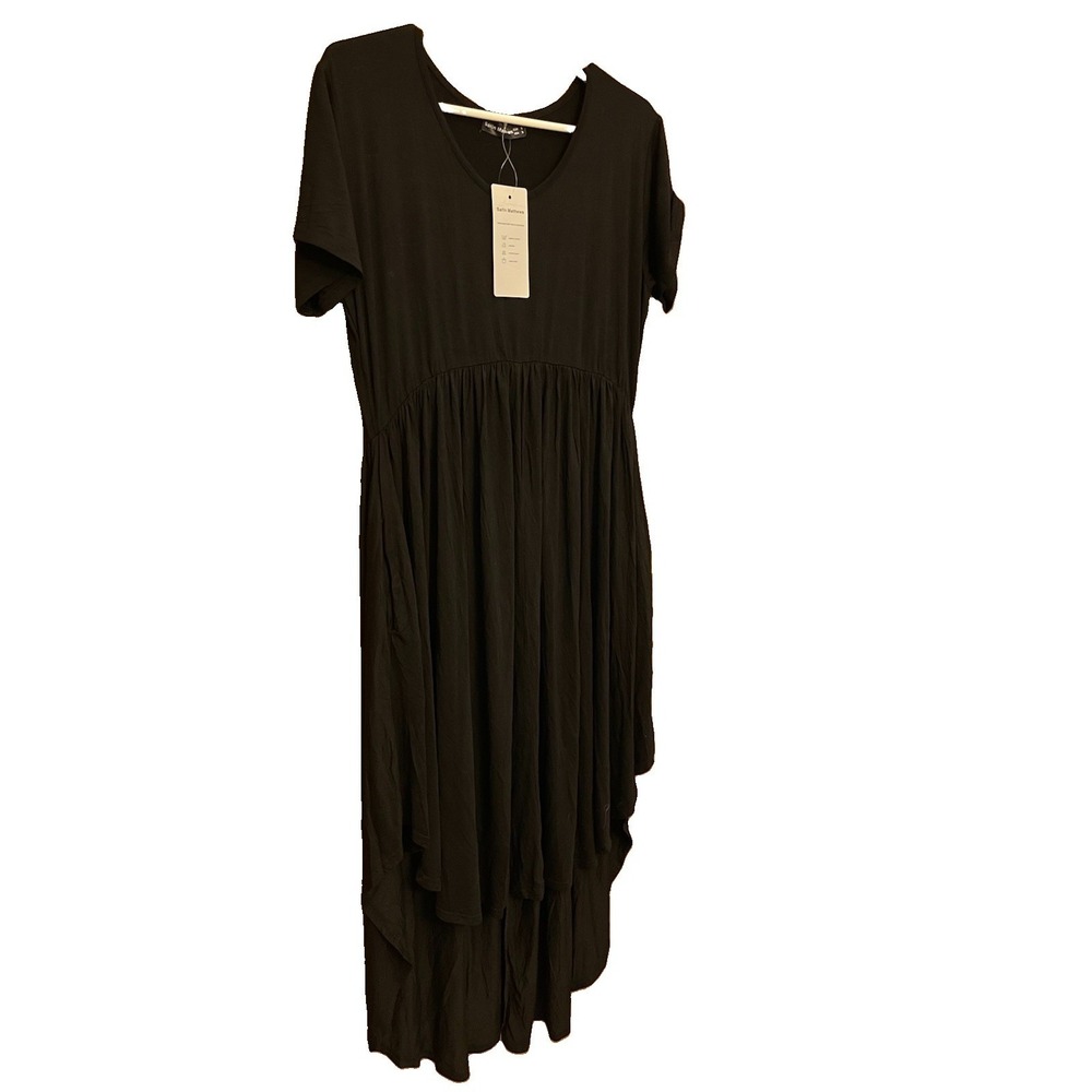 Sarin Matthew's Women's Hi-Low Dress Short Sleeve Blk Super Stretch Sz Small NWT